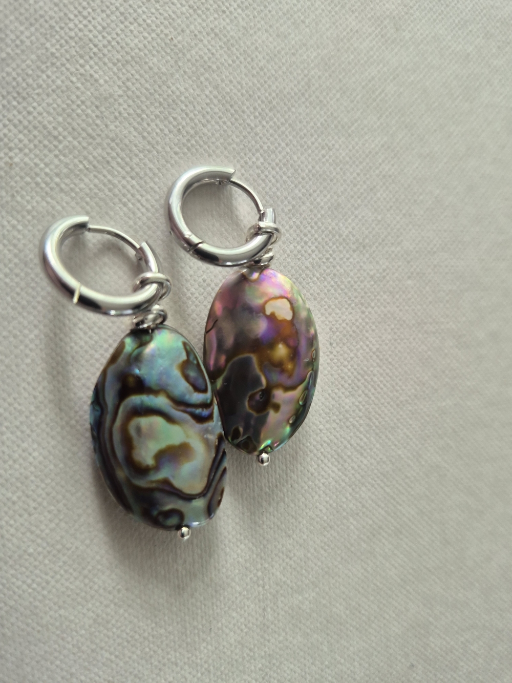 Abalone Drop Hoop Earrings - Iridescent Shell - Picture 3 of 5